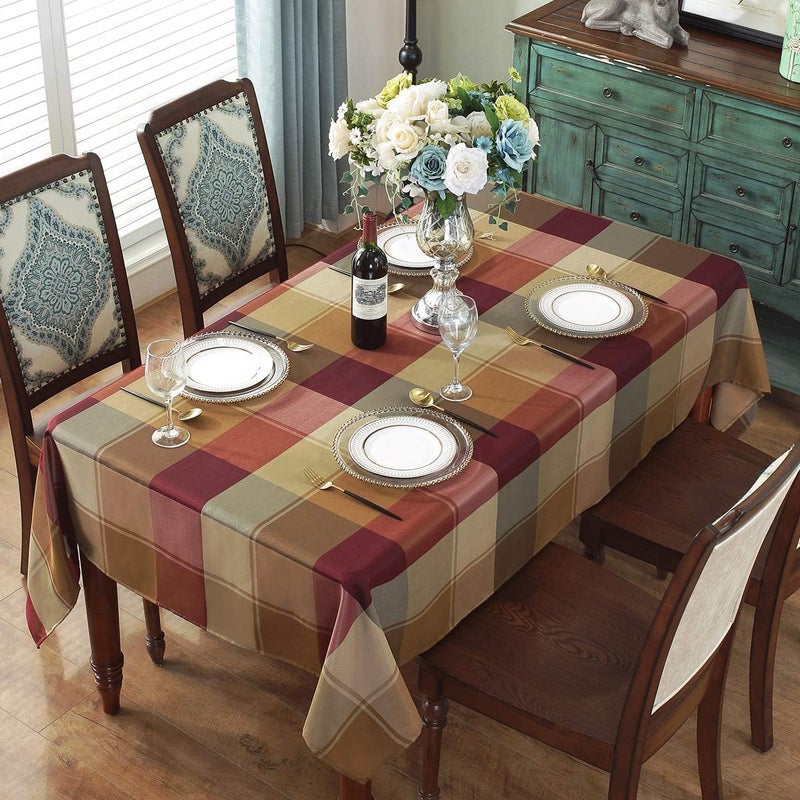 SASTYBALE Rectangle Tablecloth Checkered Style Polyester Table Cloth Spillproof Heavy Weight Table Cover for Kitchen Dinning Tabletop (Rectangle/Oblong, 52" x 70" (4-6 Seats), Red) - Image 2